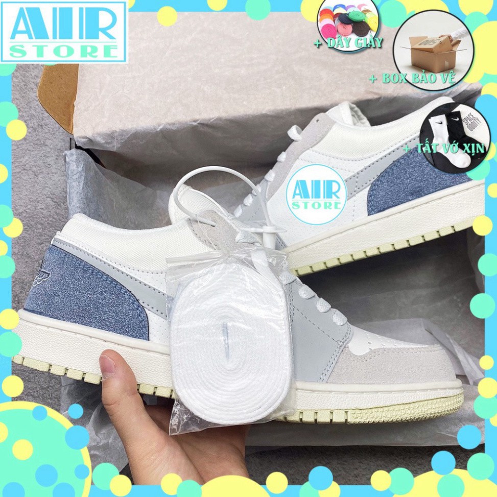 Giày Jordan Cổ Thấp Sneaker, Giày Jordan 1 Low Paris Xanh Xám Thời Trang Nam Nữ Full Box Bill
