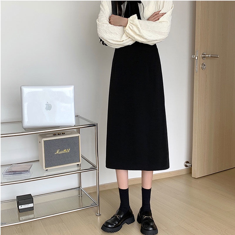 Chân Váy Đen Lưng Cao Dáng Chữ A Xẻ Tà Phong Cách Hàn Quốc Thời Trang Cho Nữ