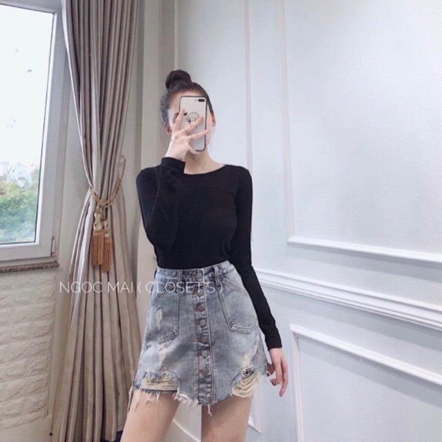 QUẦN ĐÙI JEAN GIẢ VÁY MÀI RÁCH