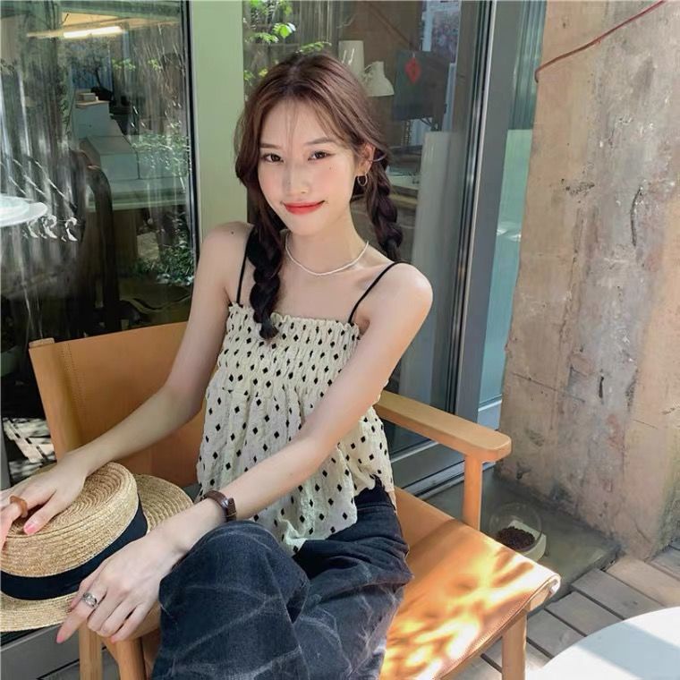 Jiashucheng Áo Ống Ngắn Họa Tiết Chấm Bi Phong Cách Pháp Ngọt Ngào Cho Nữ Sinh