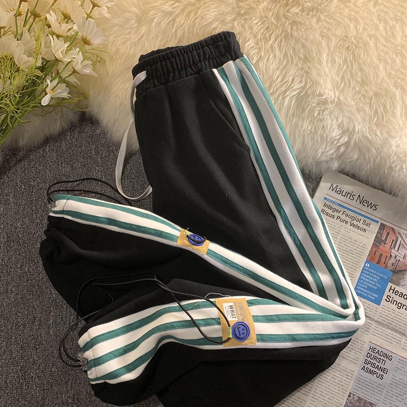 Jiashucheng Quần Thể Thao Rút Dây Dáng Rộng Phong Cách Harajuku Đường Phố Cho Nữ