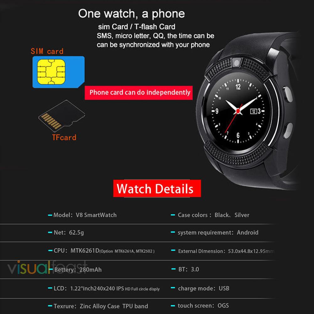 [sthouse]V8 1.22inch Smart Watch Support TF SIM Card Bluetooth Smartwatch For Phone-128633