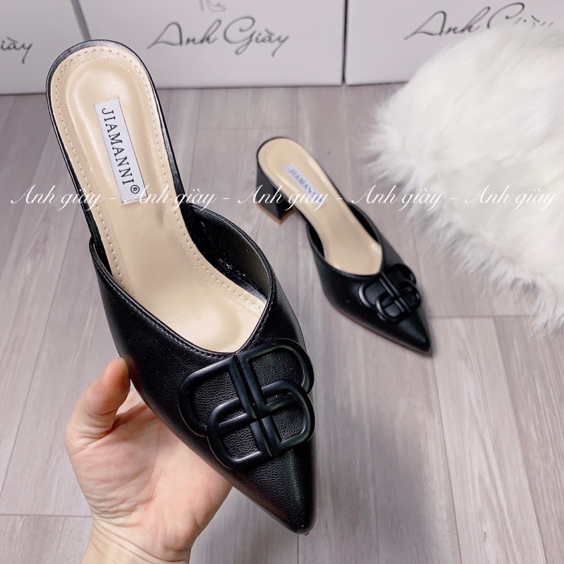 DL02 - Dép sục nữ mũi nhọn da lì gót vuông 6p khoá BB chất liệu da mềm gót trụ chắc chắn phù hợp đi làm, đi chơi