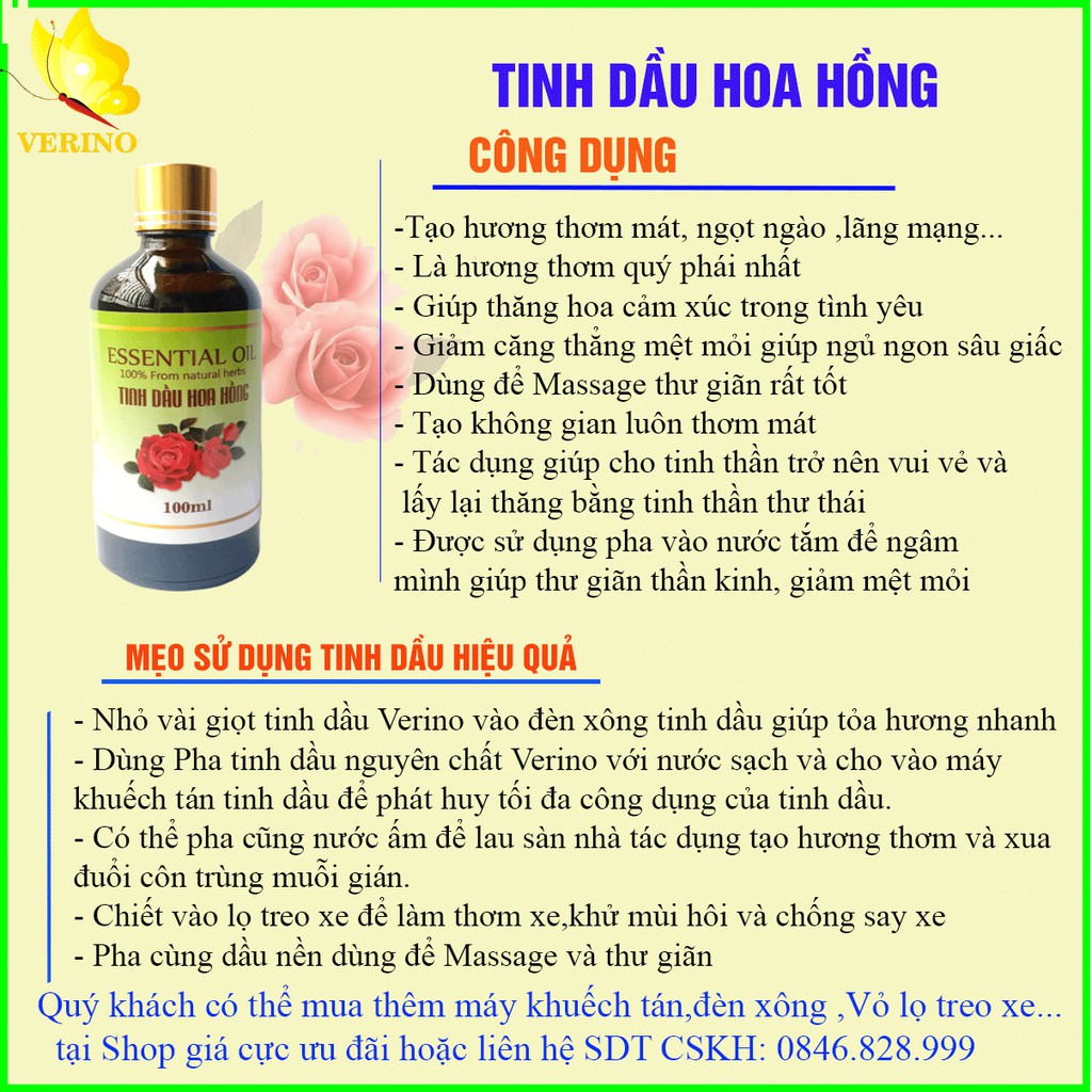 [Giá Hủy Diệt] Tinh dầu thiên nhiên Verino Chính hãng nguyên chất nhập khẩu Ấn Độ Lọ 100ml - Được tùy chọn mùi