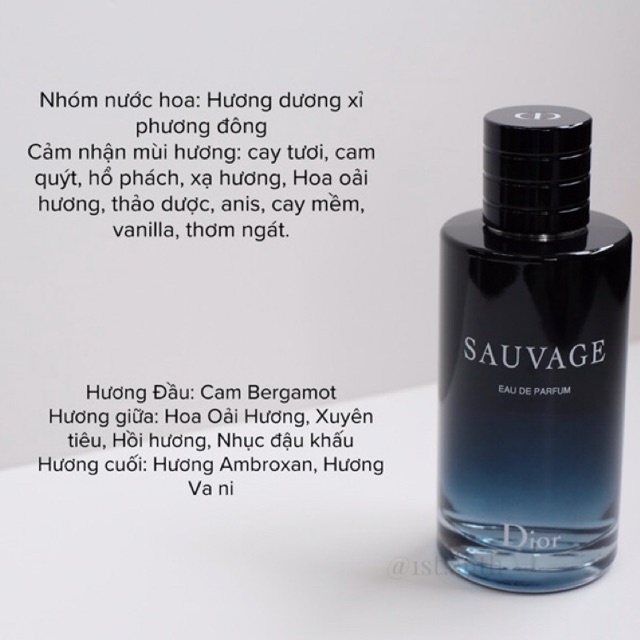 Nước Hoa Nam Christian Dior Sauvage EDP Lưu Hương Lâu Hương Thơm Tươi Mát Trẻ Trung 10ml