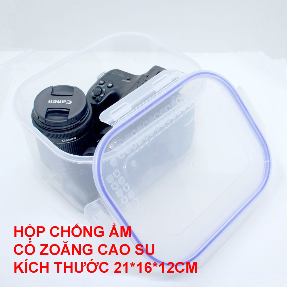 Hộp chống ẩm nhỏ gọn + Hạt hút + ẩm kế