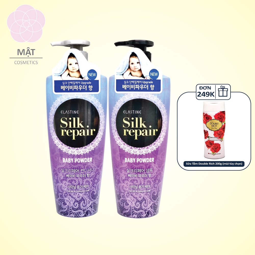 Combo Dầu gội và Dầu xả Elastine Silk Repair Baby Powder 550ml