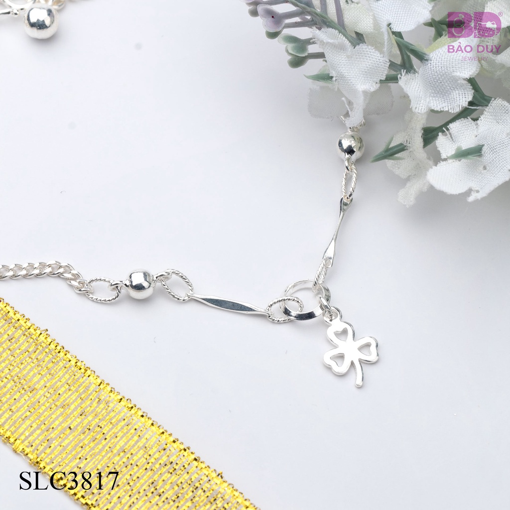 Lắc chân bạc nữ charm nơ phối bi Bảo Duy Jewelry - SLC3817