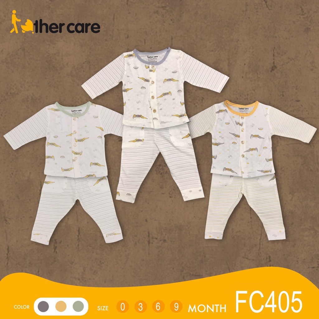 Bộ Quần Áo sơ sinh FatherCare Dài Cài giữa - Chó (Họa tiết-Kẻ) FC405