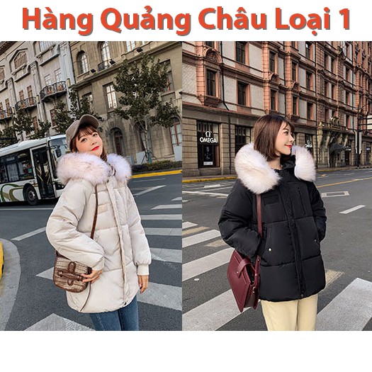 Xả hàng - Áo khoác phao nữ dáng rộng mũ lông hàng quảng châu phong cách hàn quốc 1F09