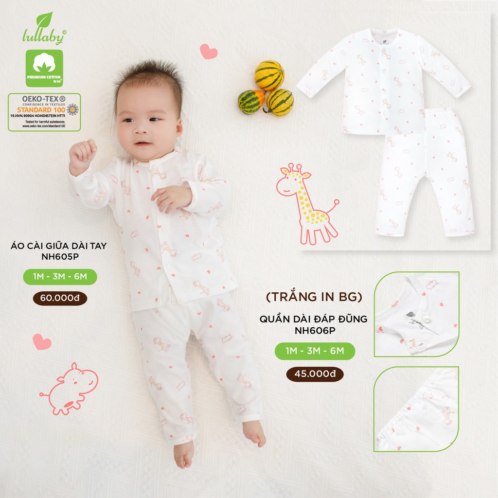 Bộ cài giữa dài tay 100% cotton mềm min Lullaby