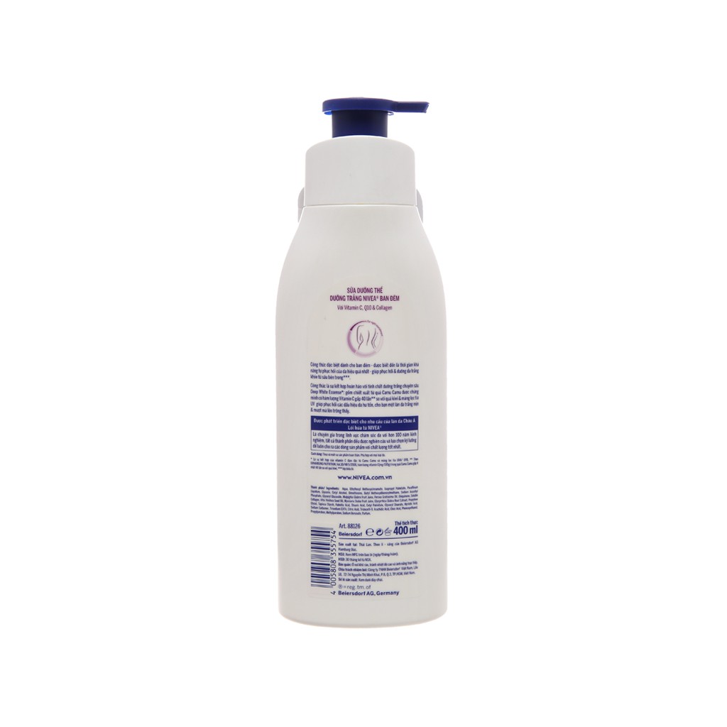 Sữa dưỡng thể trắng da Nivea Extra White Night Nourish 400ml