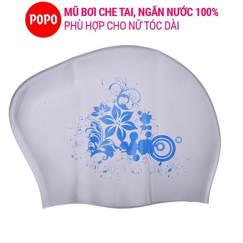 Nón bơi nữ trùm tóc dài POPO CA35 sử dụng cho người lớn cho bé gái, trẻ em trên 6 tuổi