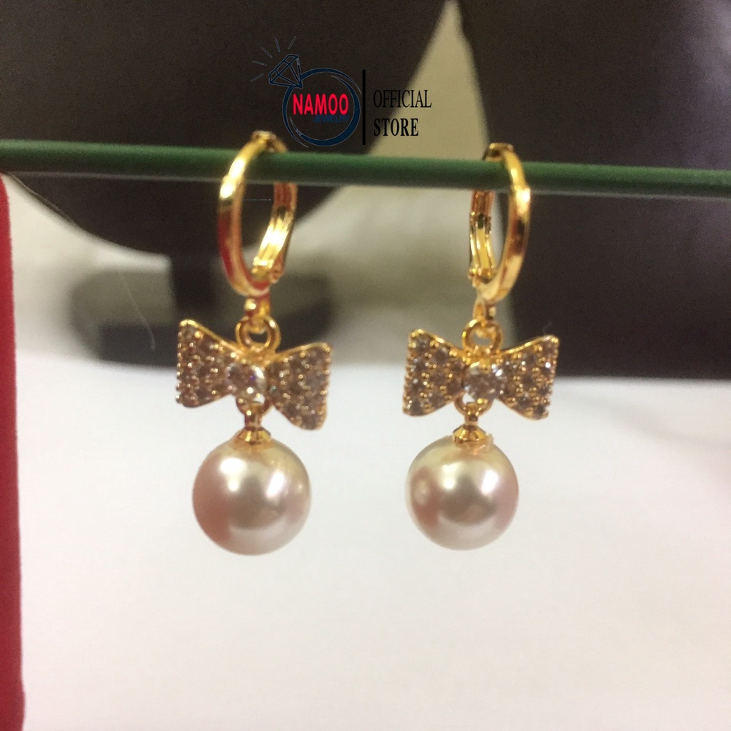 Khuyên Tai Ngọc Trai Nhân Tạo Hình Nơ Nhỏ Đính Đá T600 Namoo Jewelry Chuyên sỉ