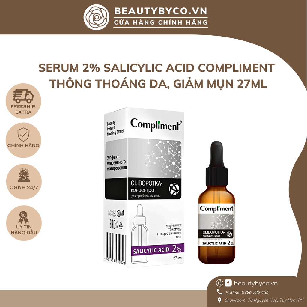 Serum Compliment 2% BHA làm sạch sâu, giảm mụn, se lỗ chân lông, kiềm dầu