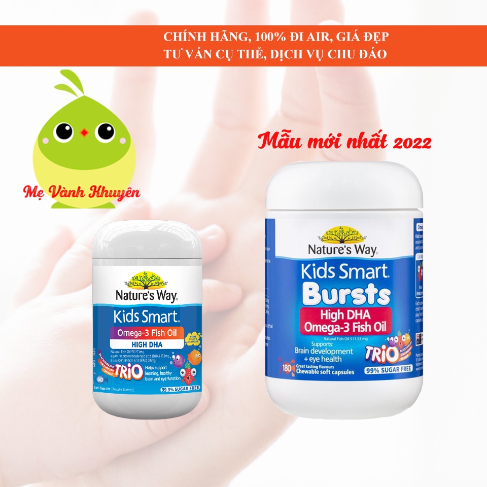 Kẹo mềm bổ sung dầu cá cho bé Nature’s Way Kids Smart Bursts Omega-3 Fish oil Trio, Úc (60v/180v)