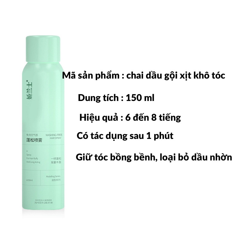 Xịt gội đầu khô cấp tốc nội địa trung giúp tóc bồng bềnh suốt 8 Tiếng không dầu không bết dính QISE