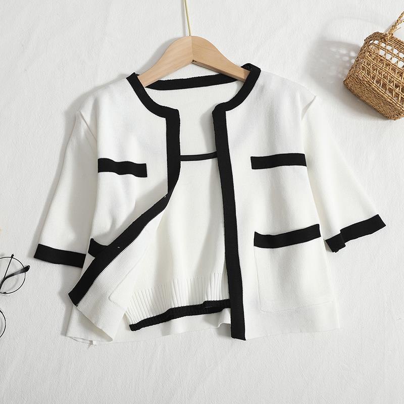 Sét áo cardigan ngắn tay kèm áo bra len tăm dệt kim cực xinh