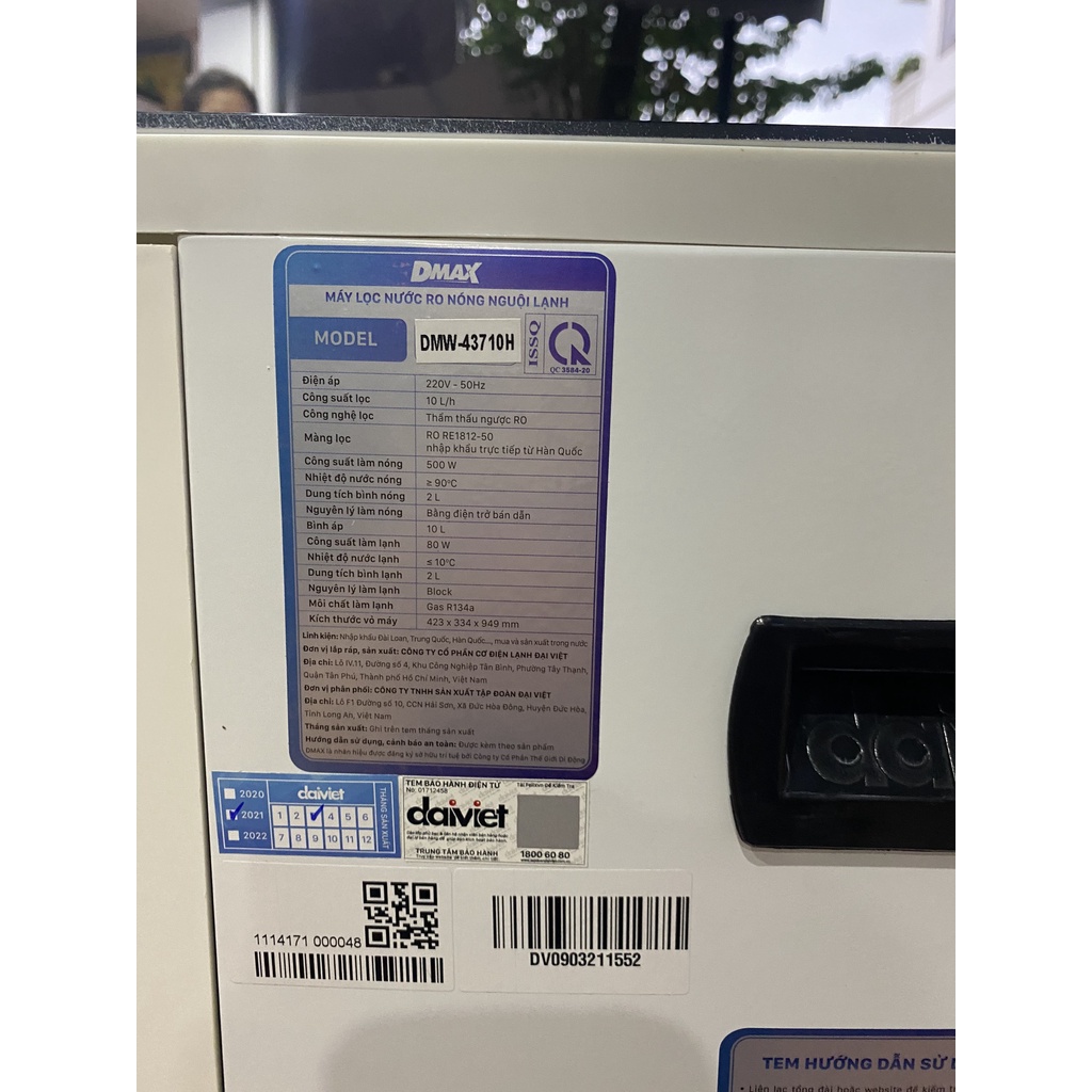 Máy lọc nước RO Dmax DMW-43710H nóng nguội lạnh 10 lõi - Bảo hành chính hãng 12 tháng