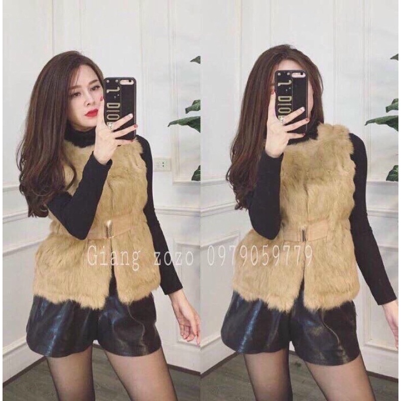 Áo gile lông thỏ cổ tròn ms085