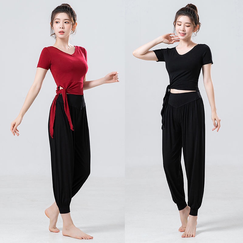 ☜Khiêu vũ vần điệu ren-up quần áo yoga cánh rộng phù hợp với Trung Quốc cổ điển vuông thể dục nhịp phụ nữ