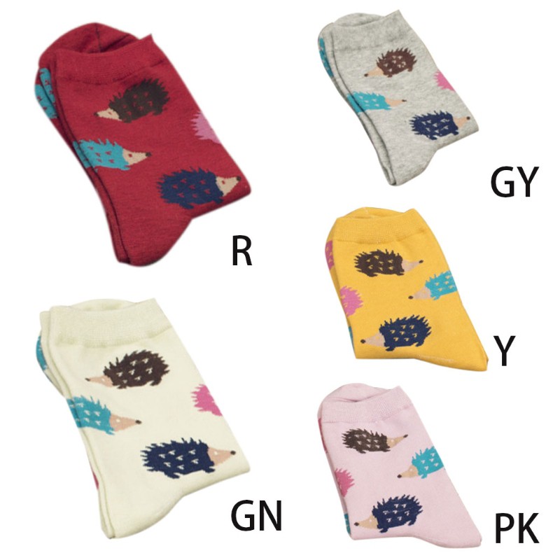 Tất cotton dài , in họa tiết nhím dễ thương cho nữ