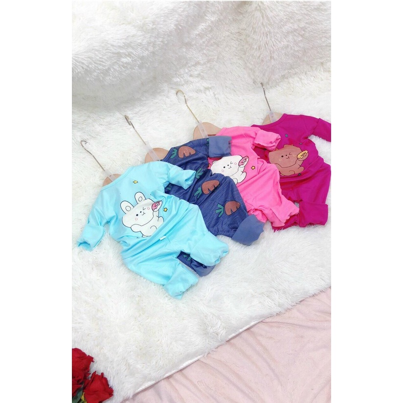 Bộ nỉ mềm mại in hình thỏ dễ thương cho bé trai, bé gái, Size 8-18Kg