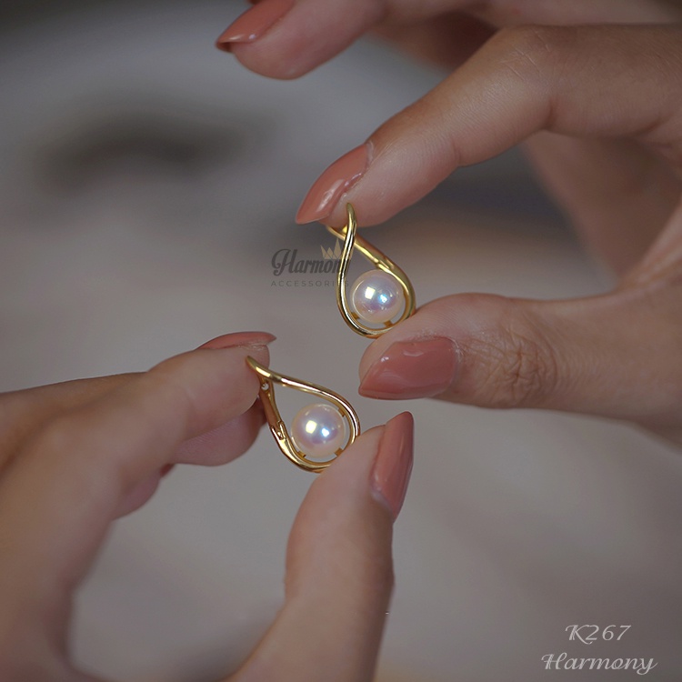 Bông tai ngọc trai nhân tạo chất liệu bạc xi mạ vàng hình giọt nước nữ tính Alva 3 | HARMONY ACCESSORIES K267