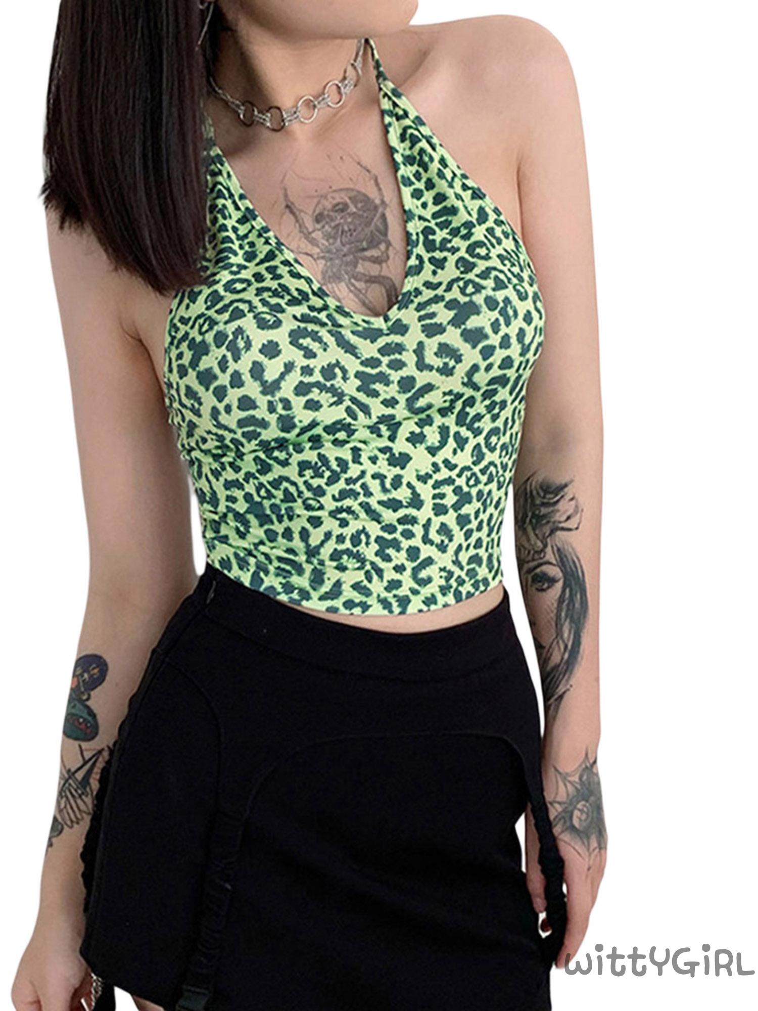 W[]-Women´s Leopard Print Camisole Summer Fashion Sexy V-Neck Halter Lace Up Cropped Top | BigBuy360 - bigbuy360.vn