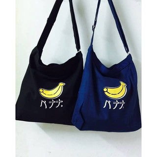 Túi đeo chéo hình quả chuối vải tote canvas khổ lớn đi học có dây kéo khóa - phuishop
