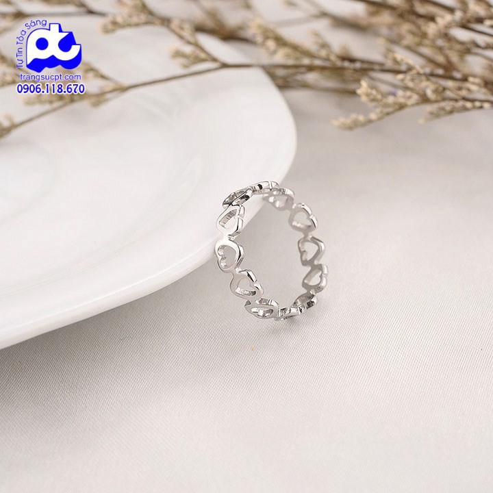 Nhẫn titan nữ trái tim rỗng cách điệu cao cấp thép không gỉ titanium