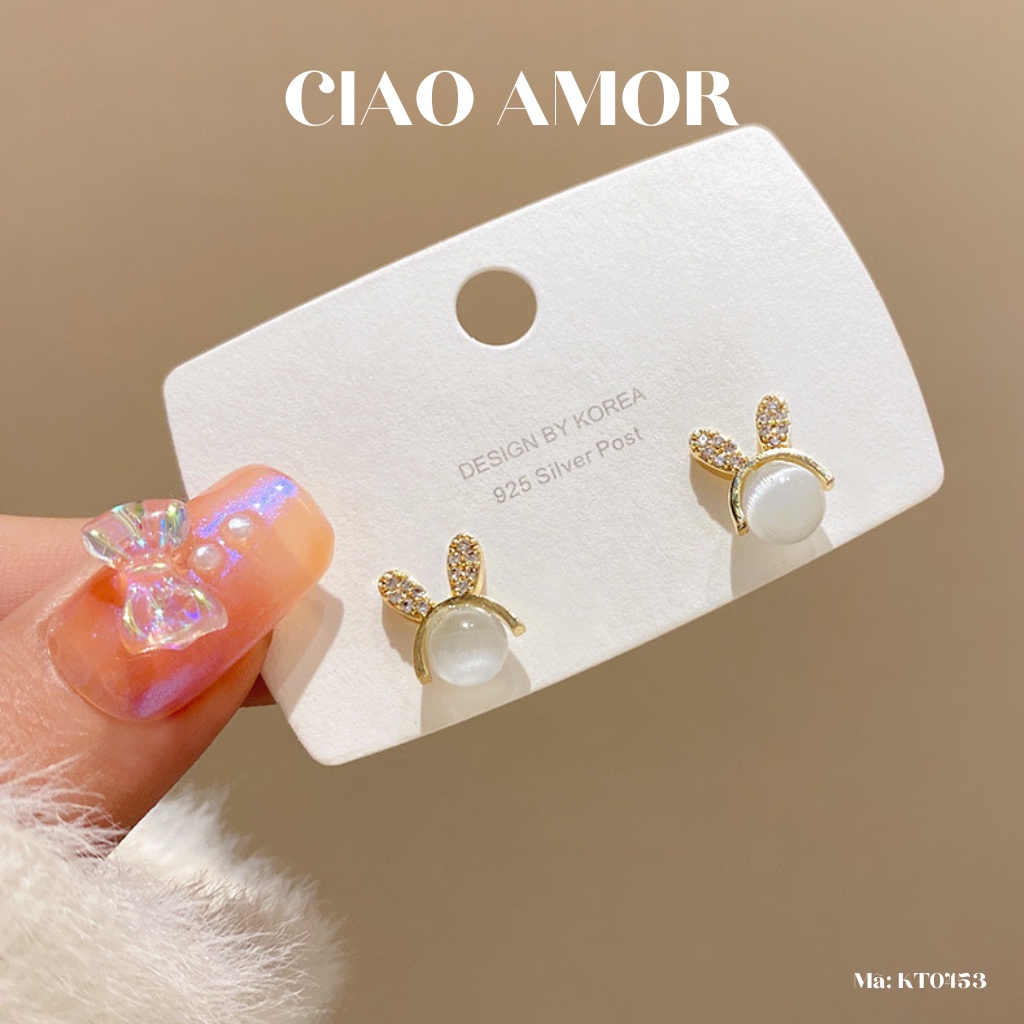 KT0453-Khuyên tai nữ, Bông tai nụ bạc 925 thỏ con đáng yêu đơn giản Trang sức Ciao Amor
