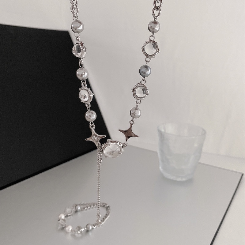 Vòng cổ chuỗi ngọc trai đính pha lê hình ngôi sao thời trang