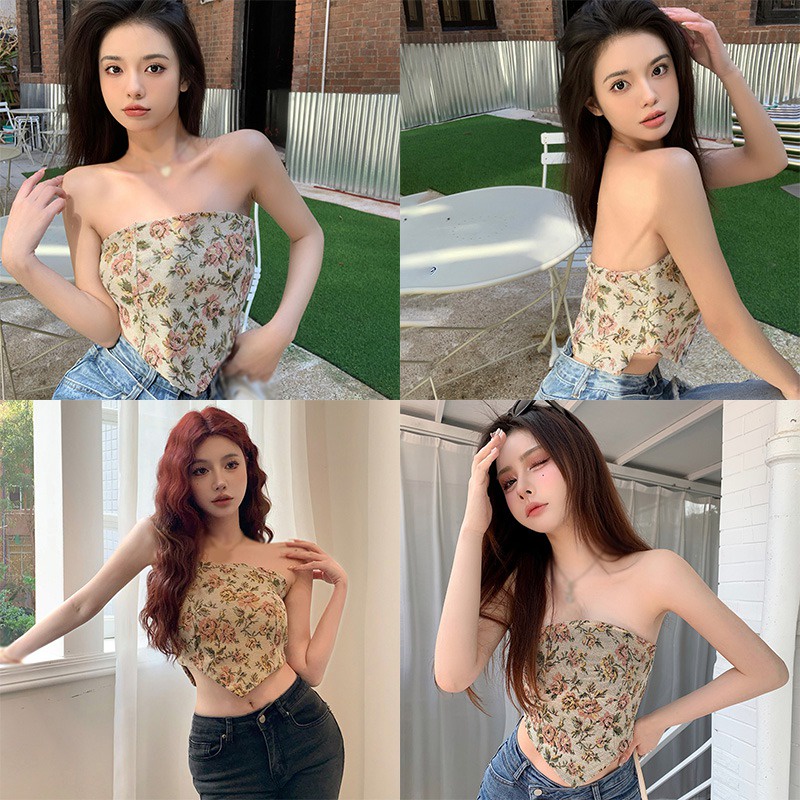 Áo Hai Dây In Họa Tiết Hoa Phong Cách Hàn Quốc Cổ Điển Dành Cho Nữ