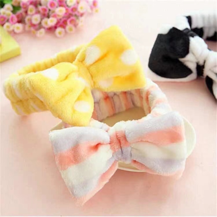 Băng đô vải lông mềm mại thoải mái họa tiết chấm bi đính nơ xinh xắn cho nữ