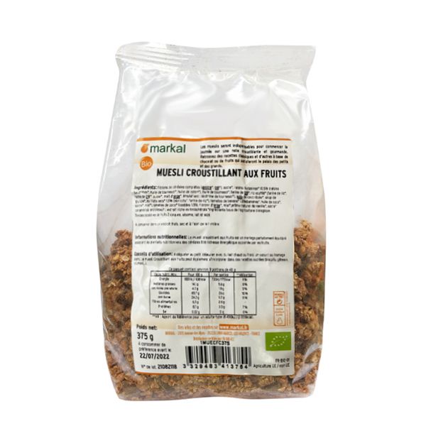 Ngũ cốc giòn trái cây hữu cơ Muesli Crunchy Markal 375g