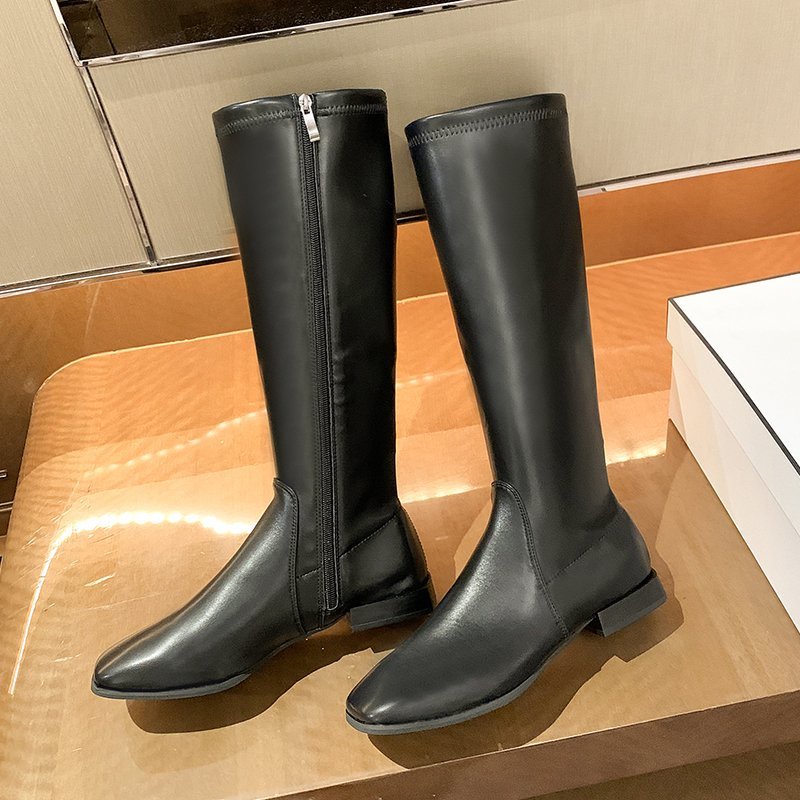 Women's Knee-length Boots Fashion Solid Color Zipper Pointed Toe Stiletto High Boots