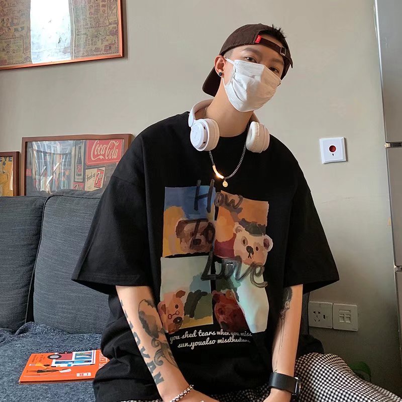 Áo Thun Tay Ngắn Cổ Tròn In Hình Gấu Hoạt Hình Dành Cho Nam