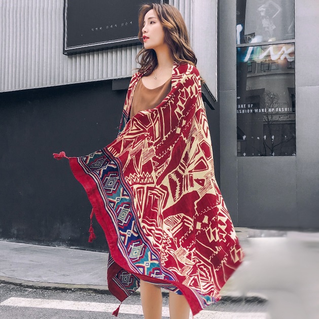 Khăn choàng Boho đi biển họa tiết thổ cẩm vintage 1m8 x 0.9m