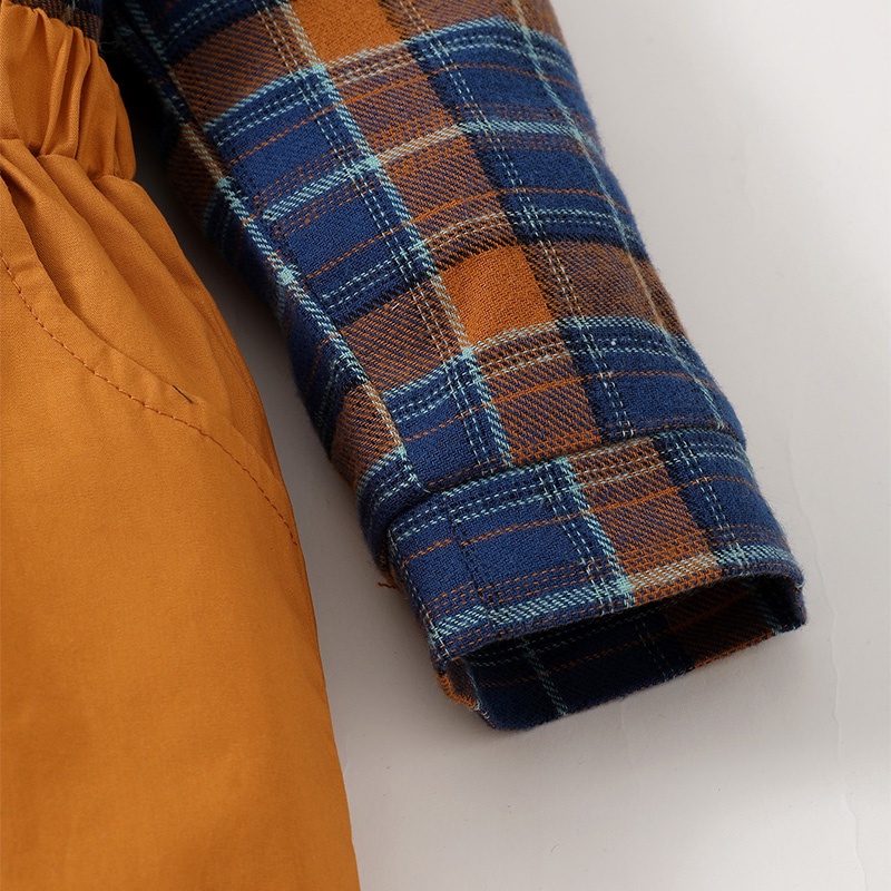 Bộ trang phục 2 món MIKRDOO áo sơ mi tay dài sọc ca rô quần hai dây phong cách lịch lãm thời trang tiệc tùng cho bé trai