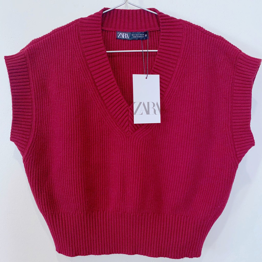 ÁO PHÔNG NỮ - ZARA – ĐỎ ĐUN – SIZE S/26 – BA LỖ – CỔ TIM – SỌC DỌC - BO EO – LEN DÀY ẤM ÁP – FIT LADY
