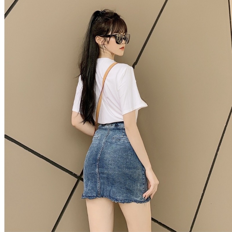 Chân váy jean chữ a ngắn phong cách Hàn Quốc gợi cảm trẻ trung cao cấp co giãn tốt RUBIE JEANS