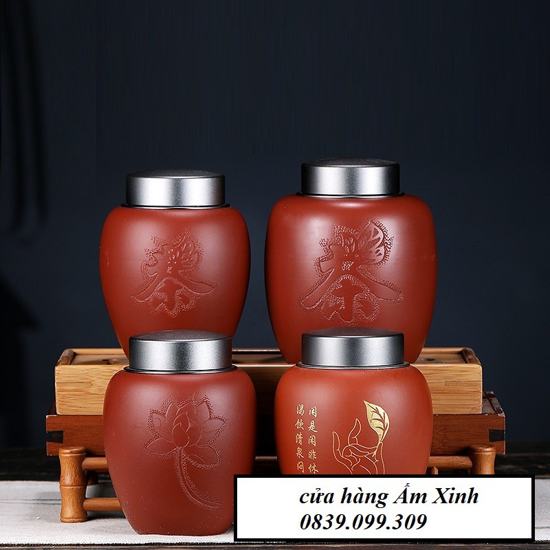 (Tử Sa) Hũ đựng trà nắp thép không gỉ 02 lớp siêu khít loại lớn (Đại Hồng Bào)