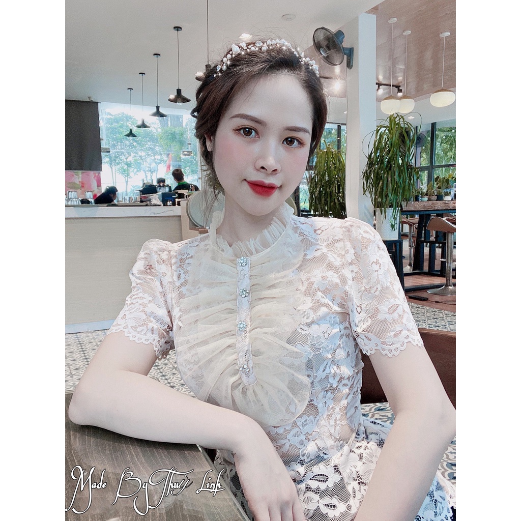 Áo ren cao cấp gắn 4c pha lê lấp lánh  Made by Thuỳ Linh