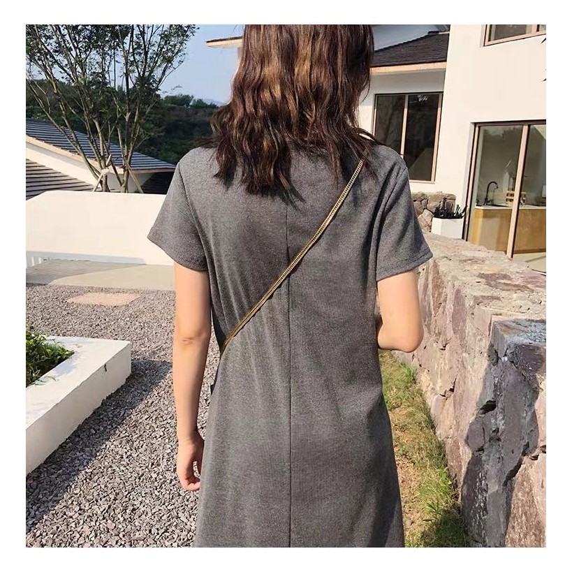 Short Sleeve Dress Skirt Korean Version 2021 Spring Large Size Thread Cotton Solid Long Loose T-Shirt Skirt