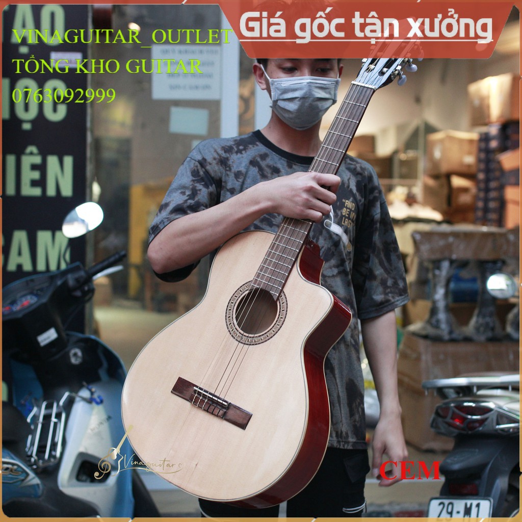 [Có size 3/4 mini] Đàn Guitar Classic VG-CEM Mặt Gỗ Thịt Có Ty Chỉnh - Tặng 12 Phụ Kiện- Vinaguitar Phân Phối Chính Hãng