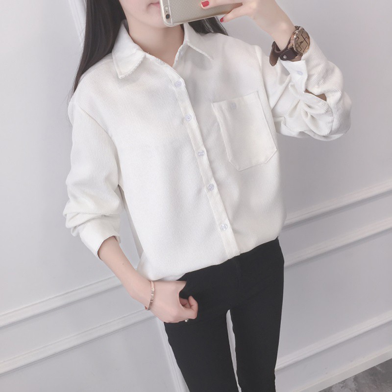 Áo khoác sơ mi tay dài có túi thời trang cho nữ