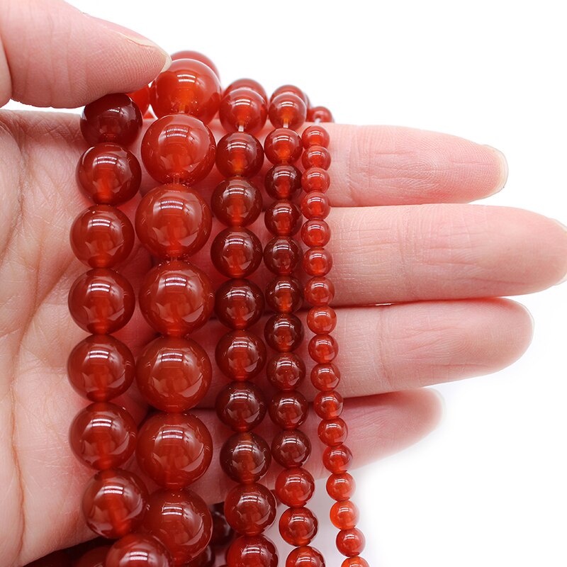 Đá Tự Nhiên Đỏ Carnelian Mã Não Tròn Đá Quý Hạt 15 "Dây 4 6 8 10 12MM Chọn Kích Thước Để Làm Đồ Trang Sức