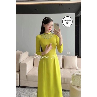 áo dài may sẵn hoa sen đẹp