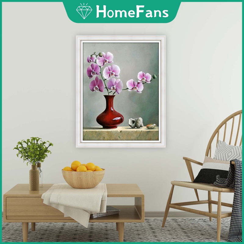 Bộ Tranh Đính Đá 5D Họa Tiết Bình Hoa Phong Lan Độc Đáo DIY 30x40cm